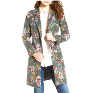 BB Dakota Floral Jacquard Long Coat Blazer Size XL
